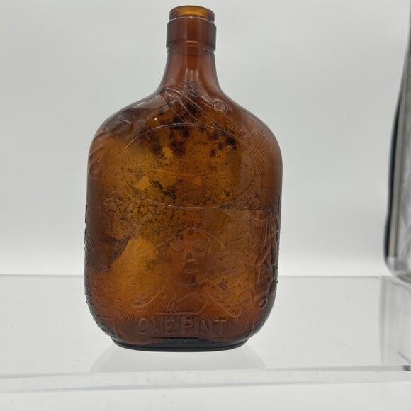 Vintage Amber Brown Bottle Embossed John Paul Jones 1 Pint Whiskey Flask 7.5” - Picture 2 of 16